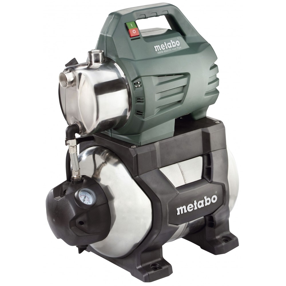 Jednofazna hidroforna pumpa za vodu METABO HWW 4500/25 INOX PLUS, snaga 1300 W, protok 4500 l/h, visina podizanja 48 m, kapacitet spremnika 24 L