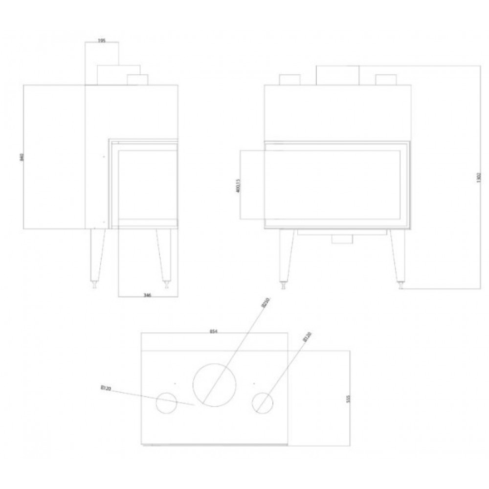 Ugradbeni kamin Balkan Energy ATS STABLE AIR CORNER 800, s zračnim kanalima, lijevo, 15.15kW | Moderni kamini | Kamini |