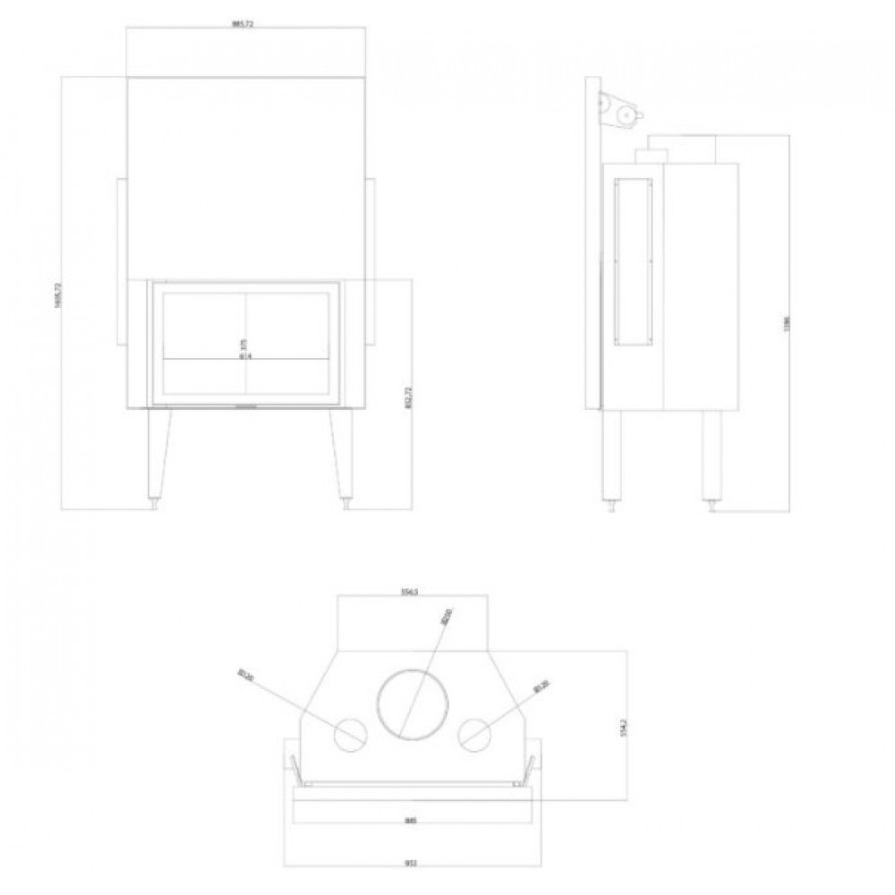 Ugradbeni kamin Balkan Energy ATS STRAIGHT AIR 800, s zračnim kanalima, 15.95kW | Moderni kamini | Kamini |
