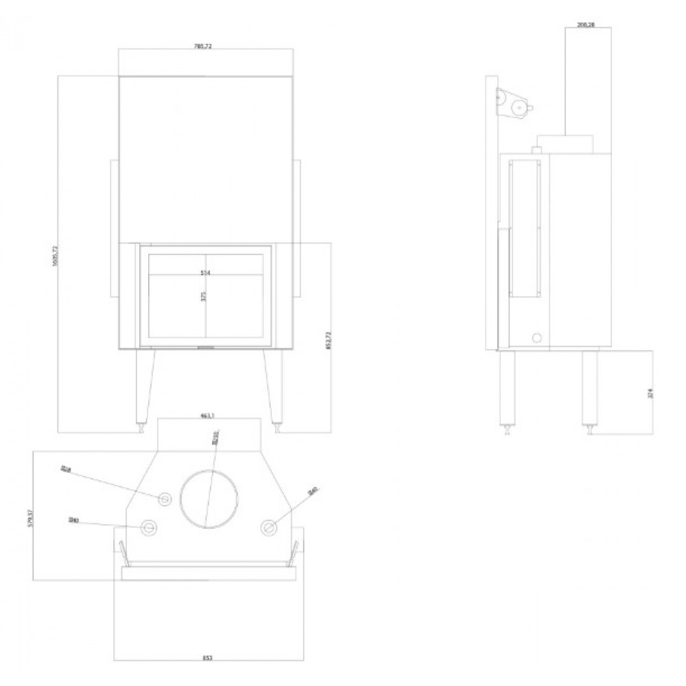 Ugradbeni kamin na drva za centralno grijanje Balkan Energy ATS STRAIGHT HYDRO 700, 24.56kW | Ugradbeni kamini na drva za centralno grijanje | Kamini |