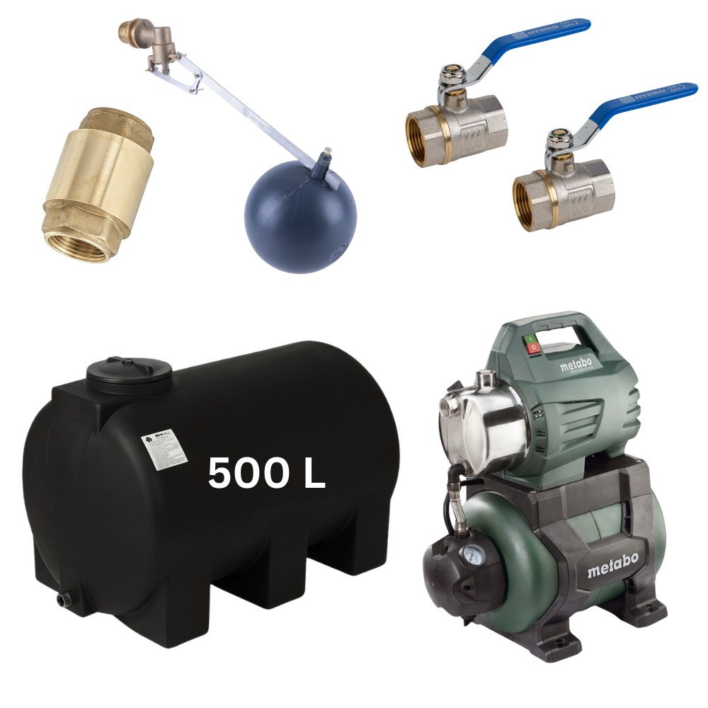 Set „Pitka voda 500L“ #2 sa spremnikom za vodu Mavil (crna, horizontalna) i hidrofornom pumpom Metabo | Spremnici za pitku vodu |  |