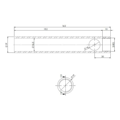 Cijev za upaljač peći na pelete, promjer 19 mm, duljina 162 mm, navoj 3/8" - Rezervni dijelovi za peći na pelet