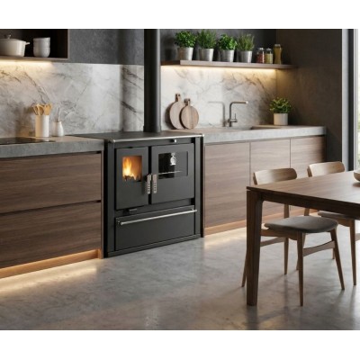 Štednjak na drva Verso CS Plus s čeličnom pećnicom i čeličnom pločom, Crna, Desno, 7.7kW - Peći na drva