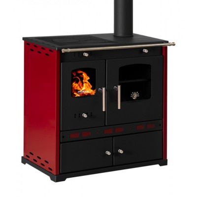 Štednjak na drva Prometey Perfect Eco Lux s desnim dimnjakom, bordo, 7.5kW - Štednjaci na drva