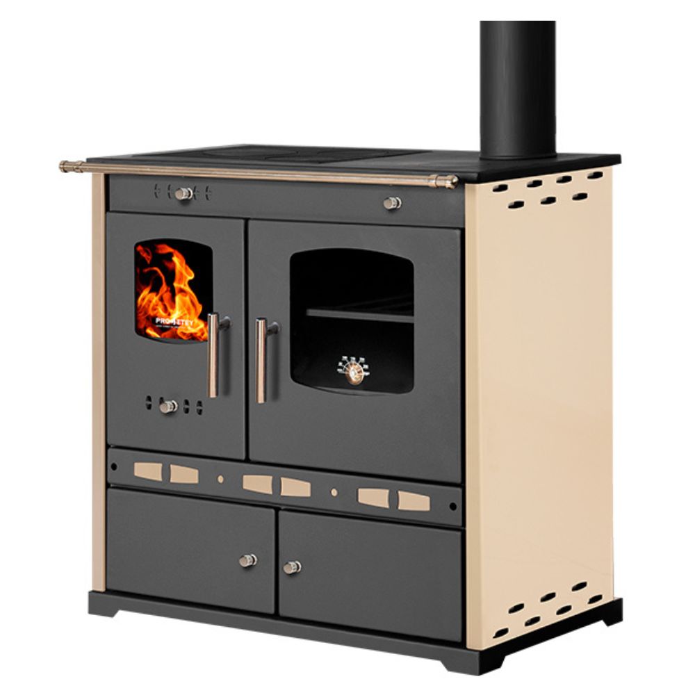 Štednjak na drva Prometey Perfect Eco Lux s desnim kanalom, slonovača, 7.5kW | Peći na drva za kuhanje i grijanje | Peći na drva |