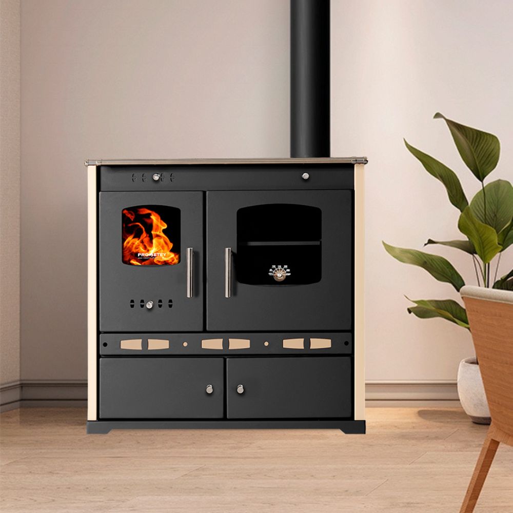 Štednjak na drva Prometey Perfect Eco Lux s desnim kanalom, slonovača, 7.5kW | Peći na drva za kuhanje i grijanje | Peći na drva |