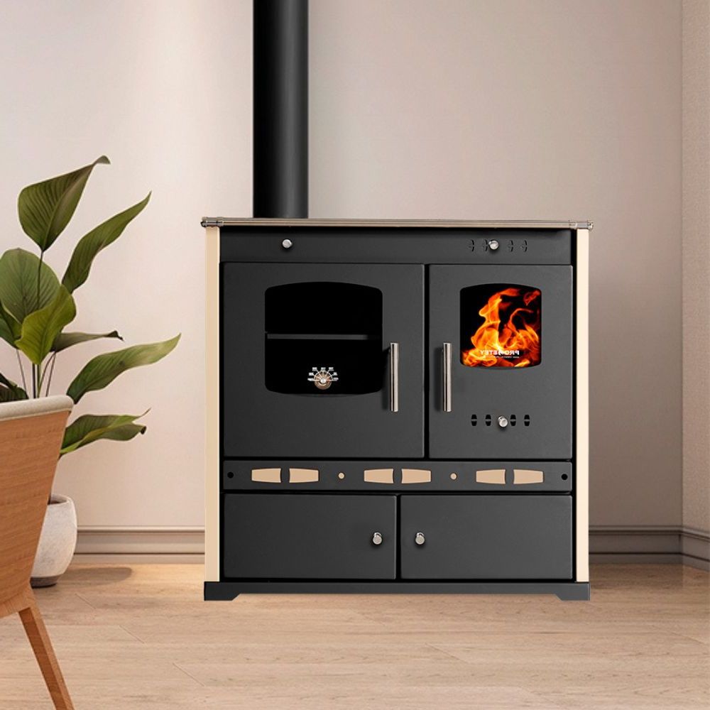 Štednjak na drva Prometey Perfect Eco Lux s lijevim dimnjakom, slonovača, 7.5kW | Peći na drva za kuhanje i grijanje | Peći na drva |