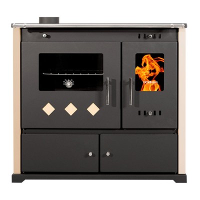 Štednjak na drva Prometey Perfect Practik Lux s keramičkom pločom, lijevi dimnjak, slonovača, 9.5kW - Peći na drva
