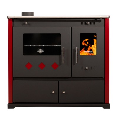 Štednjak na drva Prometey Perfect Practik Lux s lijevim dimnjakom, bordo, 9.5kW - Peći na drva