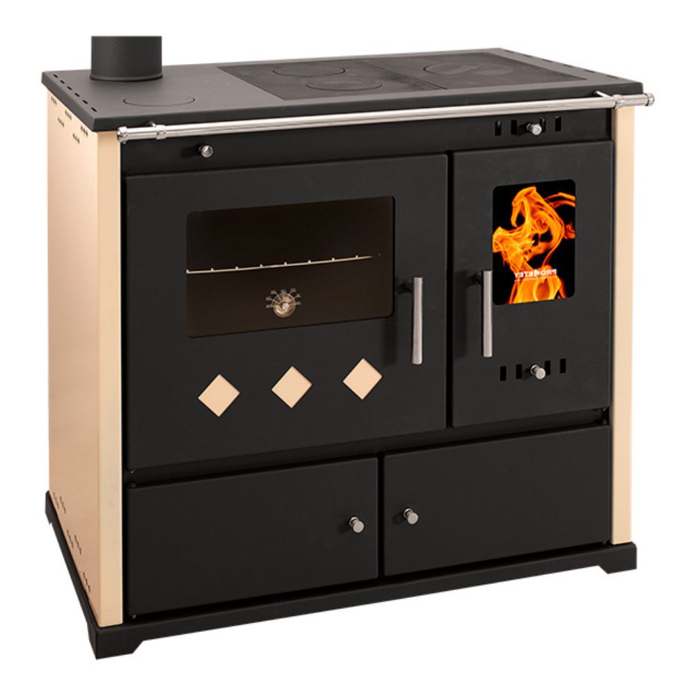 Štednjak na drva Prometey Perfect Practik Lux, slonova kost, lijevi dimnjak, 9.5kW |  |  |