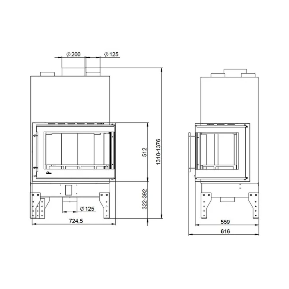 Ugradbeni kamin UNIFLAM 760 EVO PBS s zračnim kanalima i dovodom zraka, savijeno staklo, lijeva strana, 10 kW | Moderni kamini | Kamini |