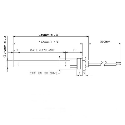 Upaljač za peć na pelet Adler, Arce, CS Thermos, Karmek One, Piazzetta, Evacalor, Superior i dr. ukupna dužina 150 mm, 280W - Upaljači za peć na pelet