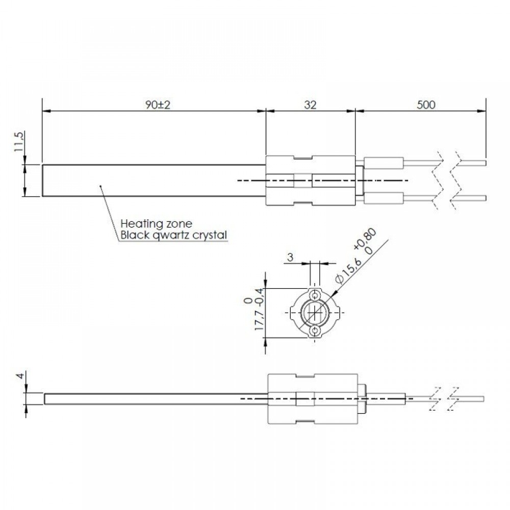 Upaljač za peć na pelet s crnim kvarcnim kristalom za Eco Spar, BURNiT, Palazzetti, VistaFlame, Whitfield, Lennox i drugi, ukupna dužina 122mm, 400W | Upaljači za peć na pelet | Rezervni dijelovi za peći na pelet |
