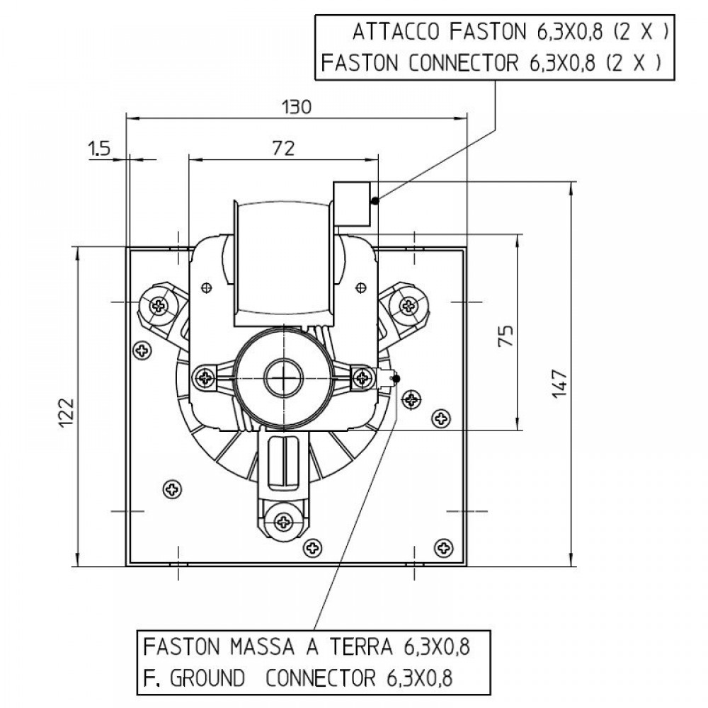 Tangencijalni ventilator Fergas za peći na pelete Cadel i druge sa Ø80 mm, Protok 305 m³/h | Ventilatori i puhala | Dijelovi za peći na pelete |