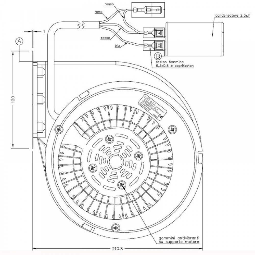 Centrifugalni ventilator Natalini za peći na pelete Eco Spar, Deville, Puros i dr.- Sit Group, protok 480 m³/h | Ventilatori i puhala | Dijelovi za peći na pelete |