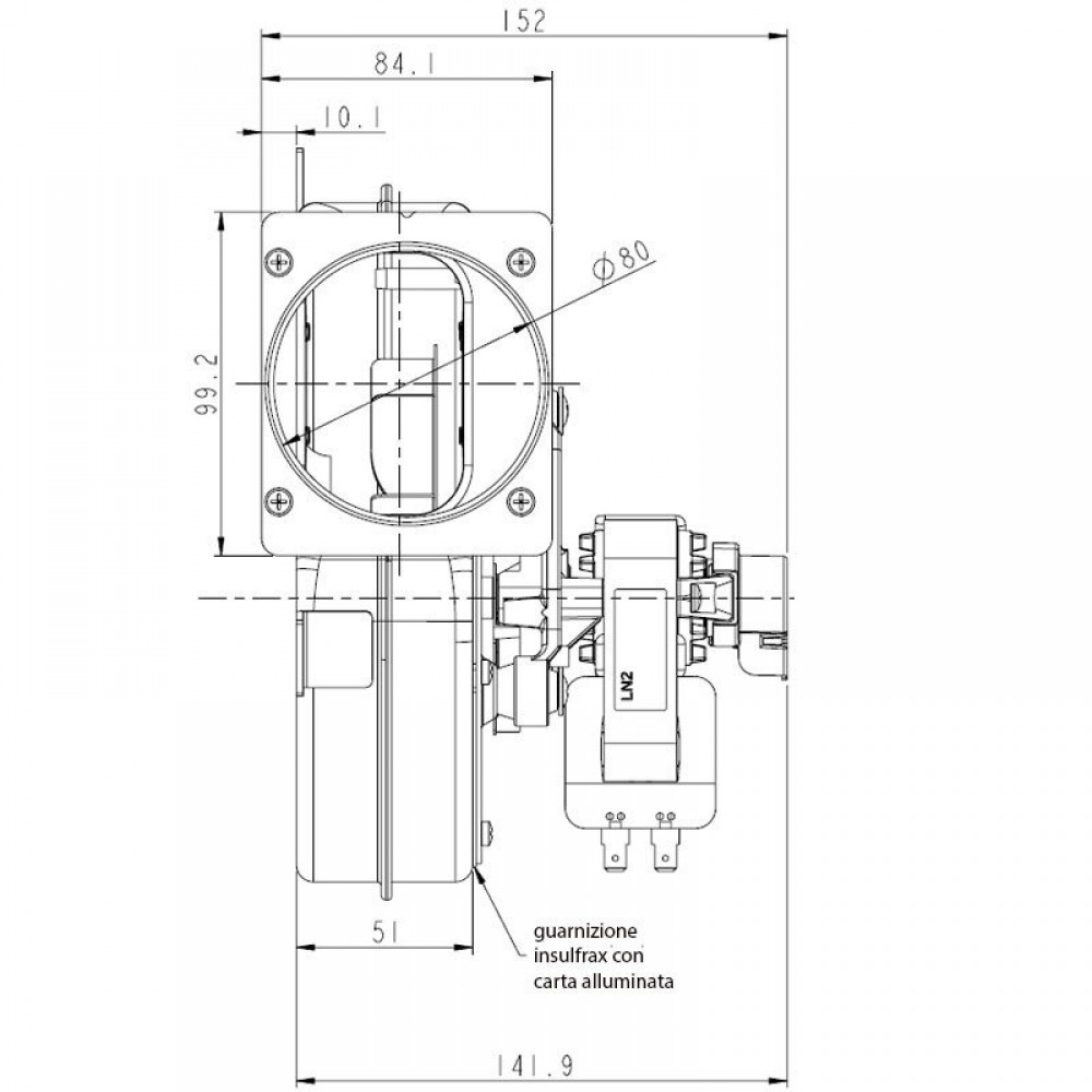Ventilator za odimljavanje LN2 Natalini za peći na pelete Eco Spar, AMG, Cadel, Arce, Calecosol, Caminetti Montegrappa, Euroalpi, Moretti Design, Sideros, Deville, Ecoteck, Edilkamin, Emaflam, La Nordica, MCZ, Palazzetti, Palladio, Piazzetta, Qlima, Ravel