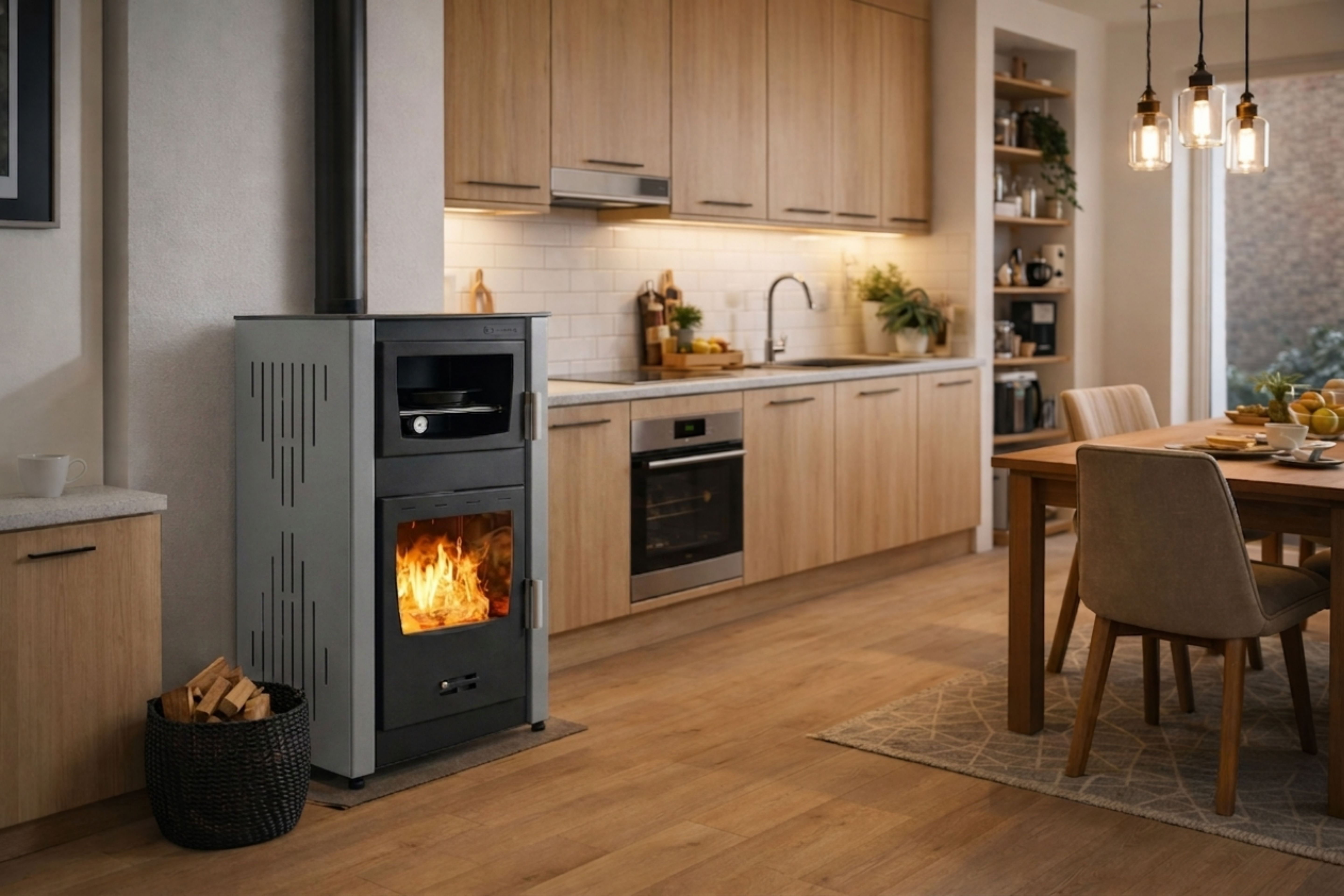 Kamin na drva s pećnicom i vodenim plaštem