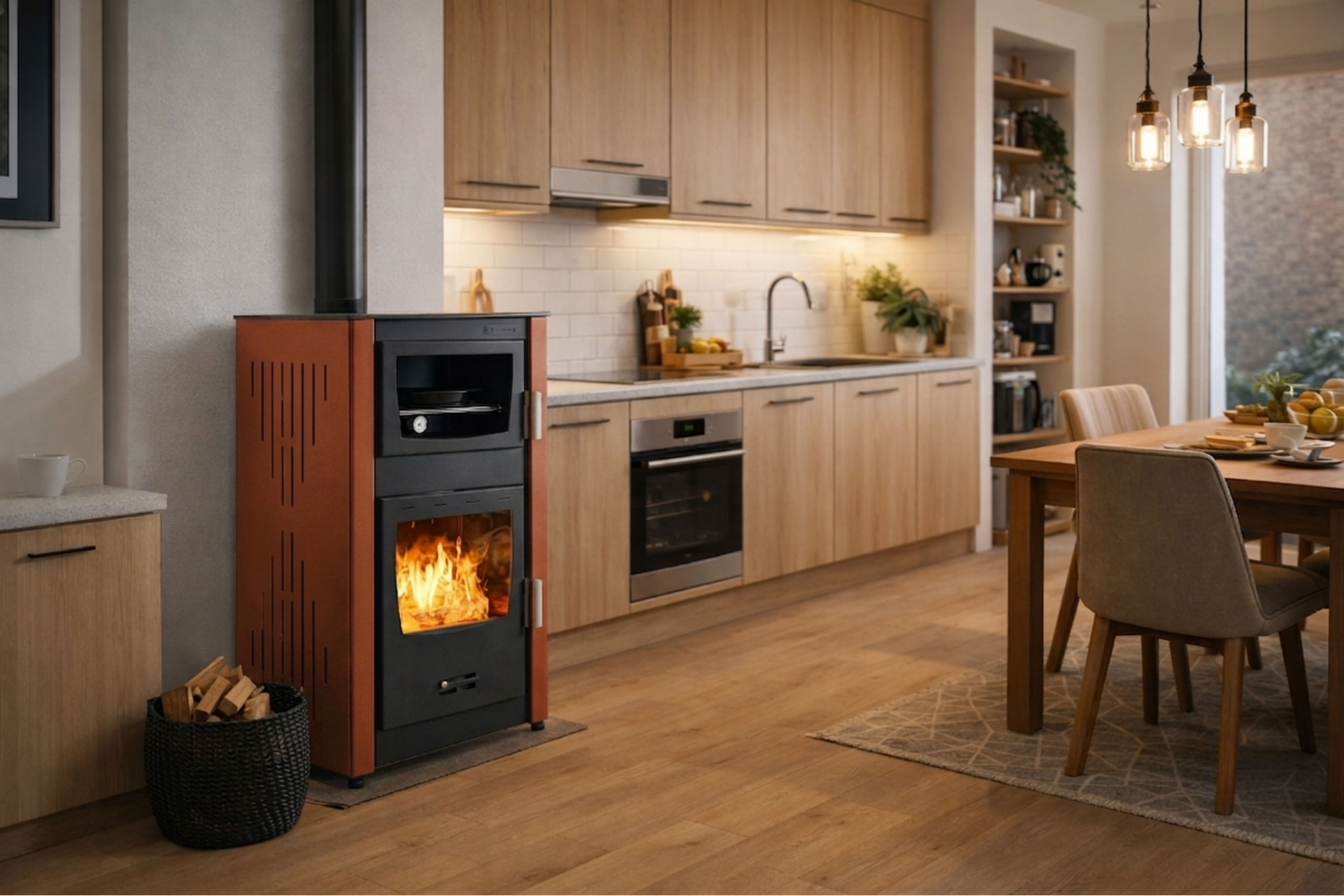 Kamin na drva s pećnicom i vodenim plaštem